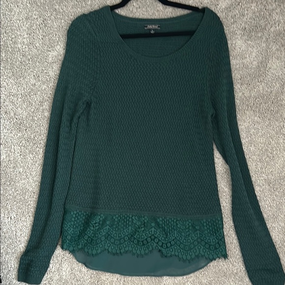 Lucky Brand Sweaters - NWOT Lucky Brand Green Lace Hem Sweater